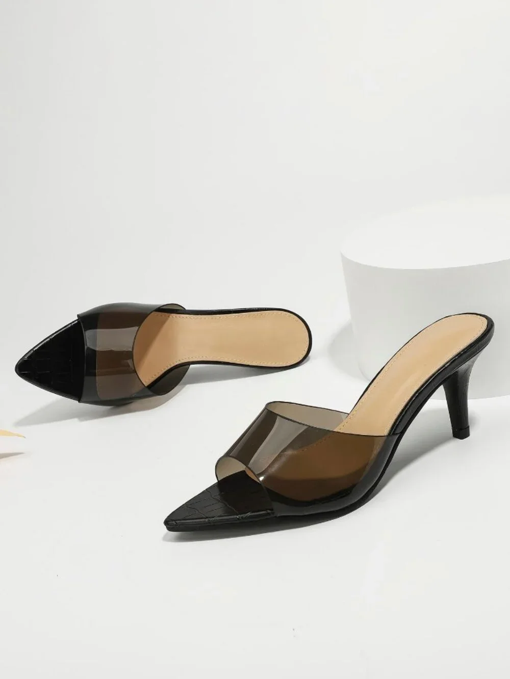 Black Sexy Women's Pointed Toe Slip-On High Heel Sandals